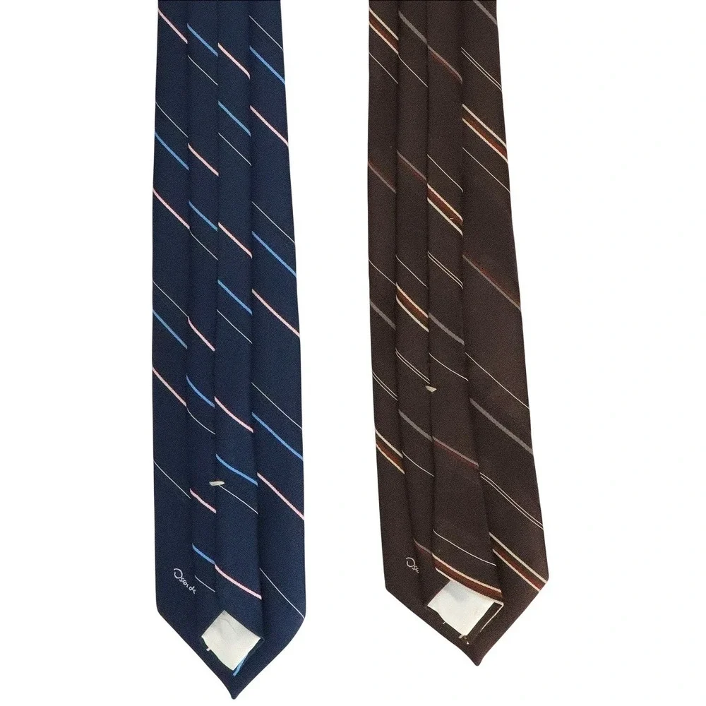 Vintage Oscar de la Renta Silk Neck Ties Navy Brown Stripe Classic 57